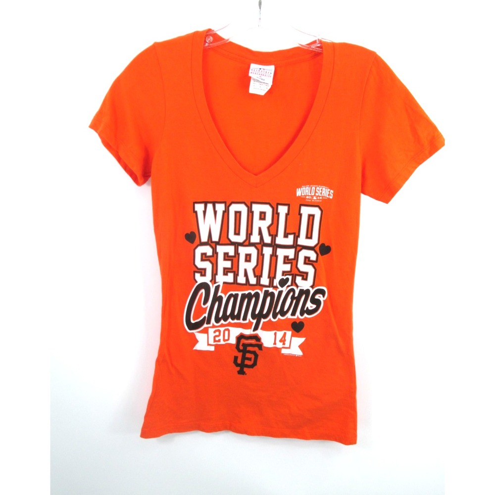 SF Giants 2014 World Series Champions T-Shirt Womens M Orange V-Neck Campus